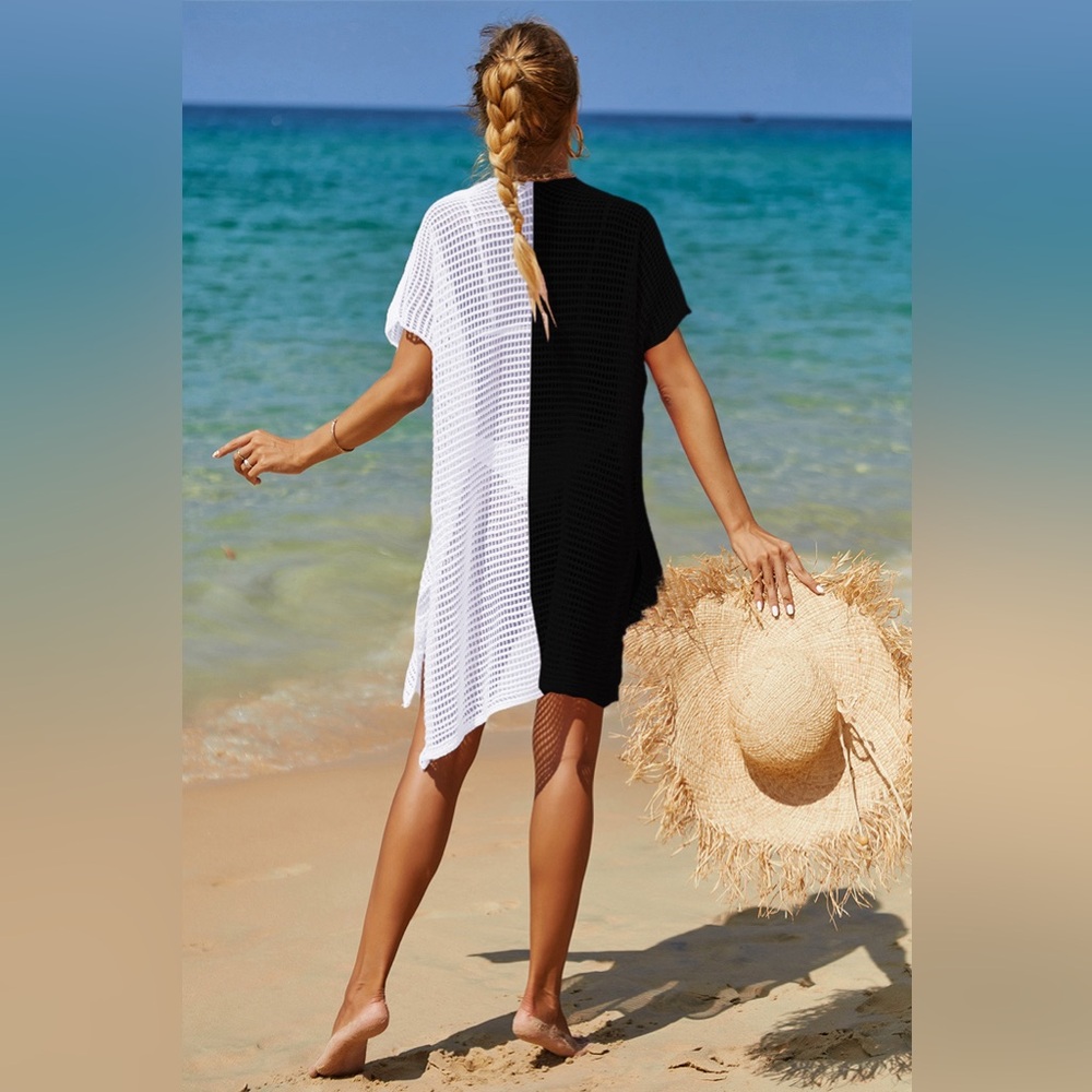 Openwork Contrast Slit Knit Cover Up onesize - Picture 9 of 16